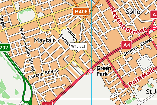 W1J 8LT map - OS VectorMap District (Ordnance Survey)