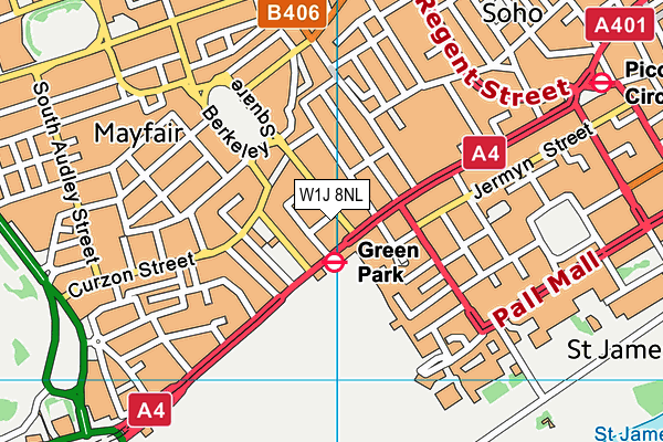 W1J 8NL map - OS VectorMap District (Ordnance Survey)