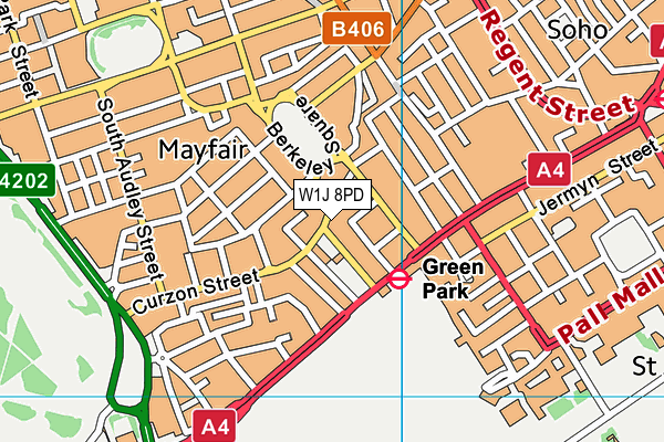 W1J 8PD map - OS VectorMap District (Ordnance Survey)