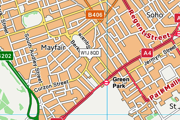 W1J 8QD map - OS VectorMap District (Ordnance Survey)