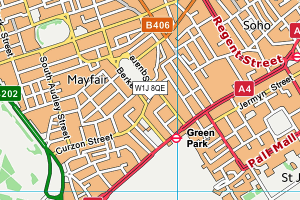 W1J 8QE map - OS VectorMap District (Ordnance Survey)