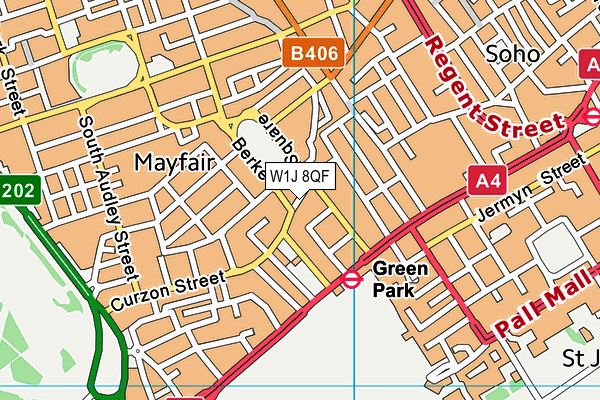 W1J 8QF map - OS VectorMap District (Ordnance Survey)