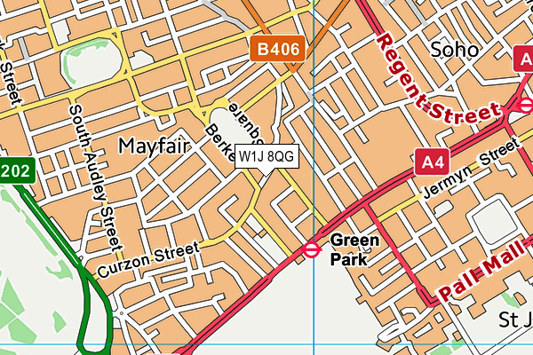 W1J 8QG map - OS VectorMap District (Ordnance Survey)