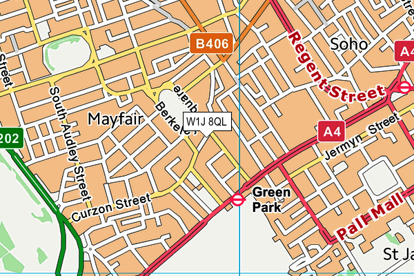 W1J 8QL map - OS VectorMap District (Ordnance Survey)