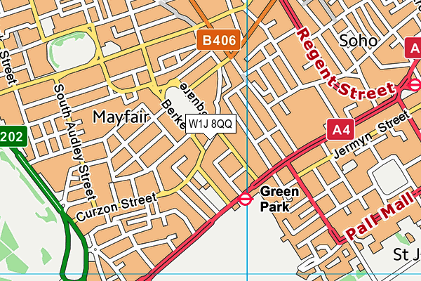 W1J 8QQ map - OS VectorMap District (Ordnance Survey)