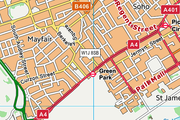 W1J 8SB map - OS VectorMap District (Ordnance Survey)