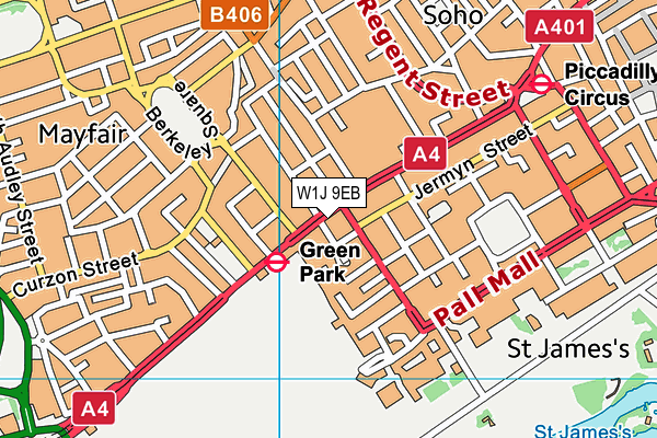 W1J 9EB map - OS VectorMap District (Ordnance Survey)