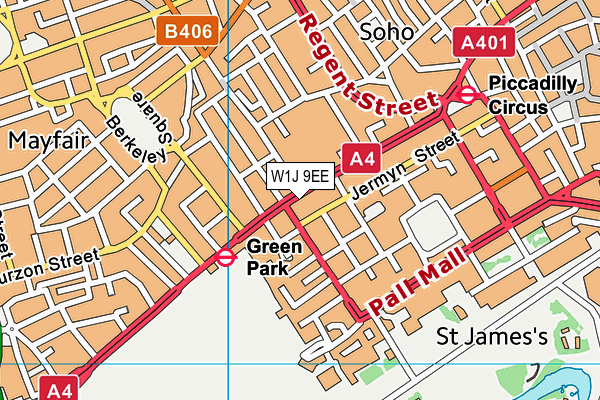 W1J 9EE map - OS VectorMap District (Ordnance Survey)