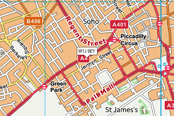 W1J 9EY map - OS VectorMap District (Ordnance Survey)