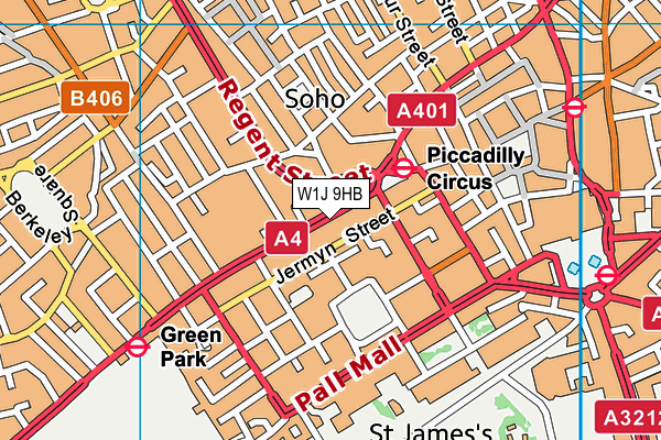 W1J 9HB map - OS VectorMap District (Ordnance Survey)