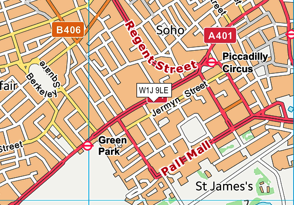 W1J 9LE map - OS VectorMap District (Ordnance Survey)