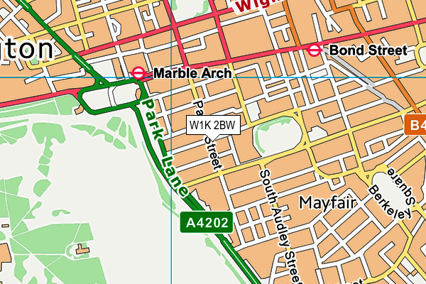 W1K 2BW map - OS VectorMap District (Ordnance Survey)