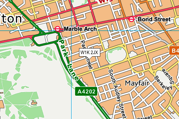 W1K 2JX map - OS VectorMap District (Ordnance Survey)