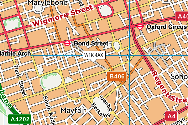 W1K 4AX map - OS VectorMap District (Ordnance Survey)