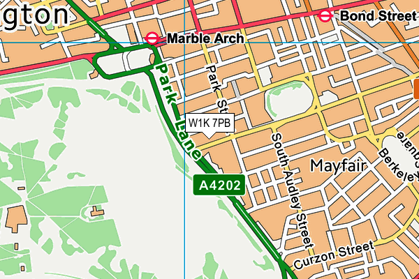 W1K 7PB map - OS VectorMap District (Ordnance Survey)