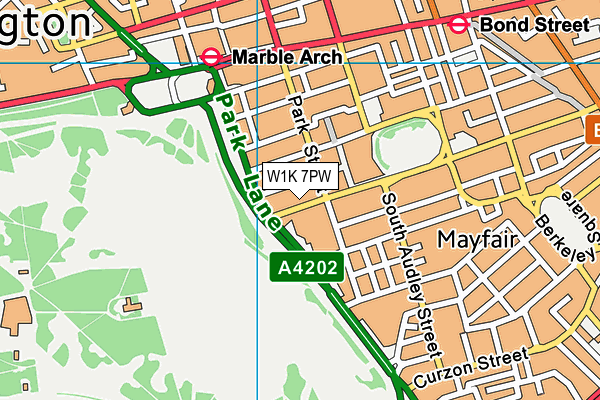 W1K 7PW map - OS VectorMap District (Ordnance Survey)