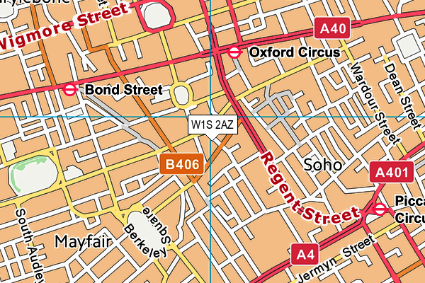 W1S 2AZ map - OS VectorMap District (Ordnance Survey)