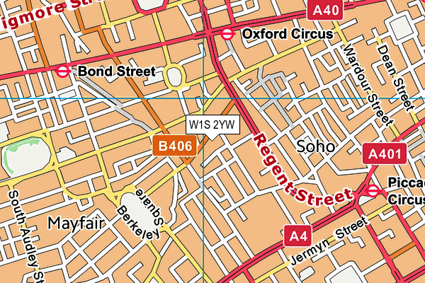 W1S 2YW map - OS VectorMap District (Ordnance Survey)