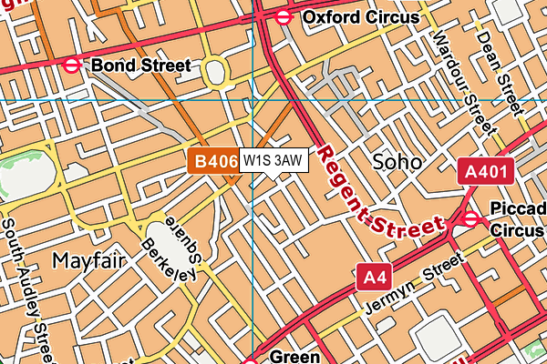 W1S 3AW map - OS VectorMap District (Ordnance Survey)