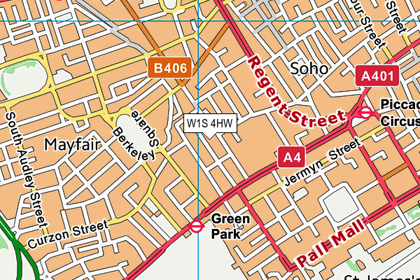 W1S 4HW map - OS VectorMap District (Ordnance Survey)