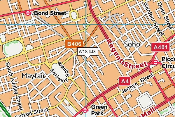 W1S 4JX map - OS VectorMap District (Ordnance Survey)