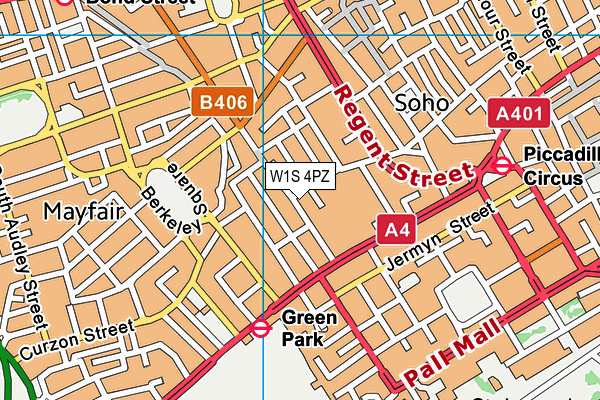 W1S 4PZ map - OS VectorMap District (Ordnance Survey)