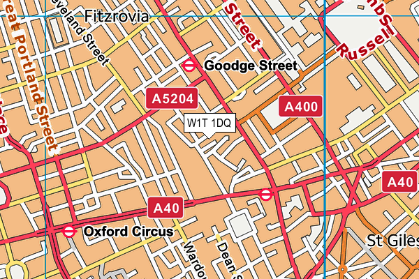 W1T 1DQ map - OS VectorMap District (Ordnance Survey)