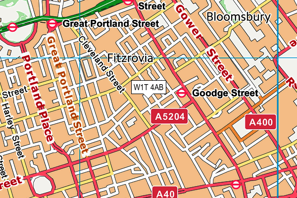 W1T 4AB map - OS VectorMap District (Ordnance Survey)