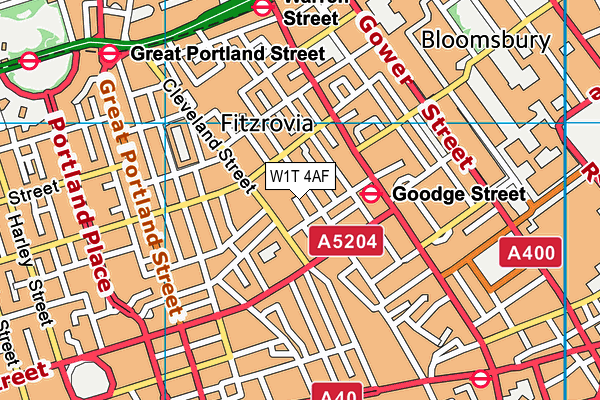 W1T 4AF map - OS VectorMap District (Ordnance Survey)