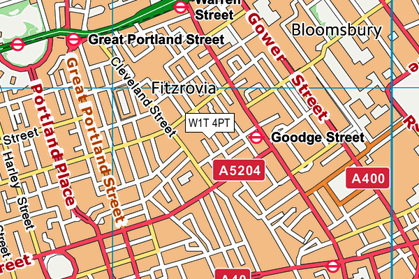 W1T 4PT map - OS VectorMap District (Ordnance Survey)