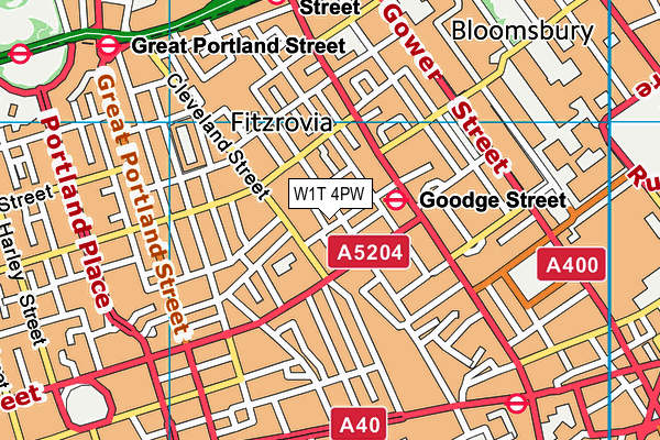 W1T 4PW map - OS VectorMap District (Ordnance Survey)
