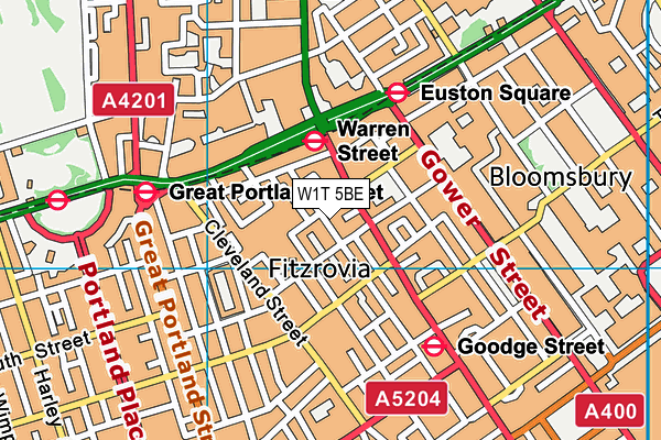 W1T 5BE map - OS VectorMap District (Ordnance Survey)