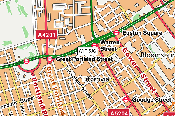 W1T 5JG map - OS VectorMap District (Ordnance Survey)