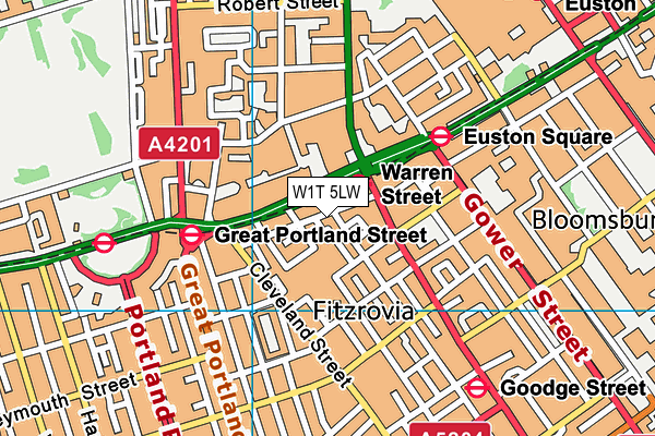 W1T 5LW map - OS VectorMap District (Ordnance Survey)