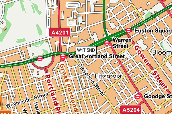 W1T 5ND map - OS VectorMap District (Ordnance Survey)