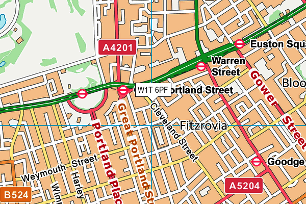 W1T 6PF map - OS VectorMap District (Ordnance Survey)