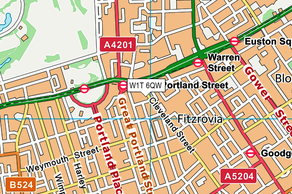 W1T 6QW map - OS VectorMap District (Ordnance Survey)