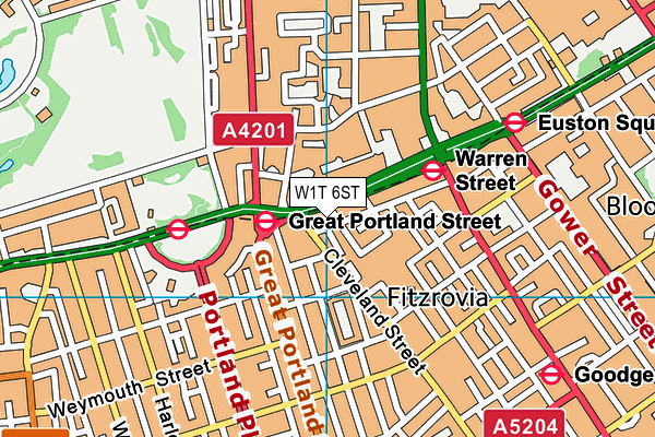 W1T 6ST map - OS VectorMap District (Ordnance Survey)