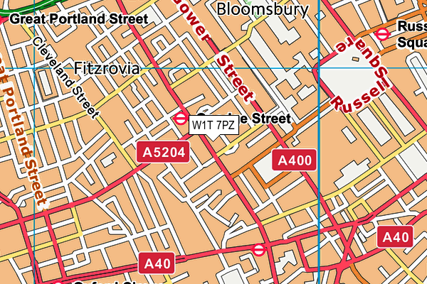 W1T 7PZ map - OS VectorMap District (Ordnance Survey)