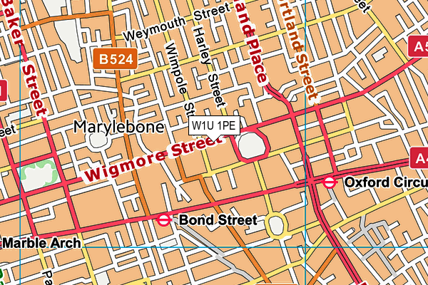 W1U 1PE map - OS VectorMap District (Ordnance Survey)