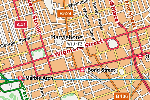 W1U 1PZ map - OS VectorMap District (Ordnance Survey)