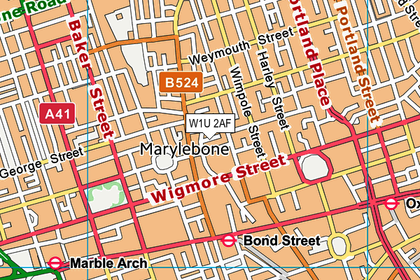 W1U 2AF map - OS VectorMap District (Ordnance Survey)