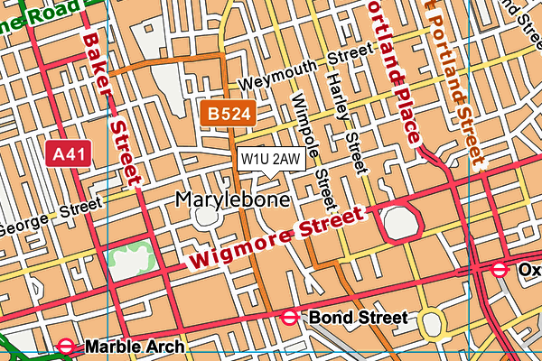 W1U 2AW map - OS VectorMap District (Ordnance Survey)