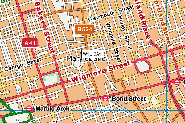 W1U 2AY map - OS VectorMap District (Ordnance Survey)