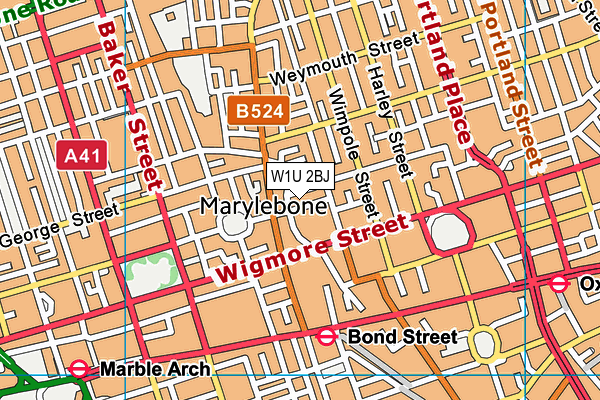 W1U 2BJ map - OS VectorMap District (Ordnance Survey)