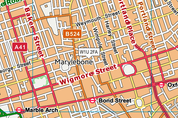 W1U 2FA map - OS VectorMap District (Ordnance Survey)
