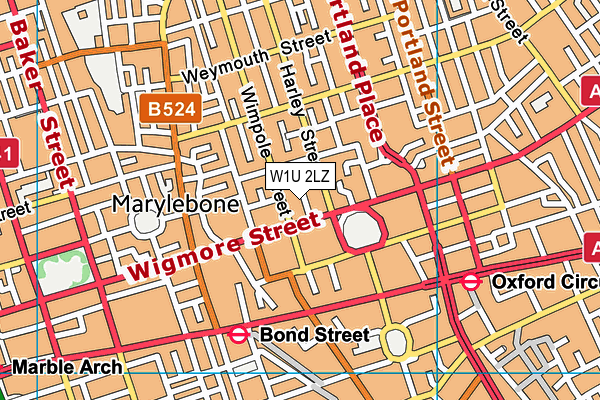 W1U 2LZ map - OS VectorMap District (Ordnance Survey)