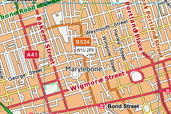 W1U 2PX map - OS VectorMap District (Ordnance Survey)