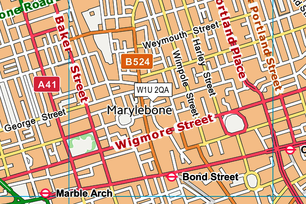 W1U 2QA map - OS VectorMap District (Ordnance Survey)