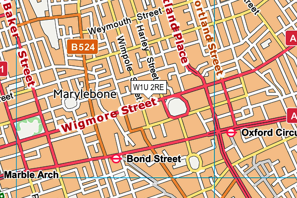 W1U 2RE map - OS VectorMap District (Ordnance Survey)